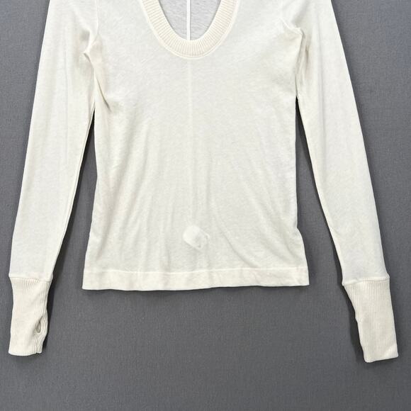 ENZA COSTA Cashmere Easy Cuffed U Neck Long Sleeve Top Womens Small Cream NEW - Picture 8 of 16